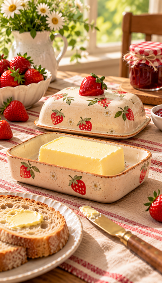 Strawberry Ceramic Butter Dish with Lid