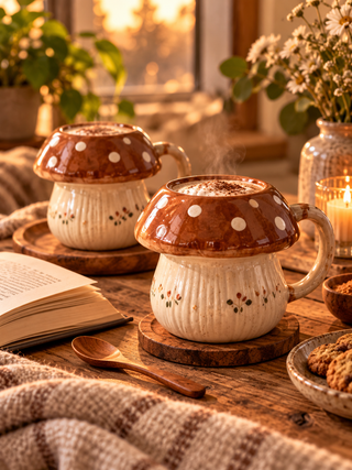 Mushroom Ceramic Coffee Mugs – Set of 2