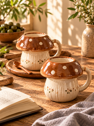 Mushroom Ceramic Coffee Mugs – Set of 2