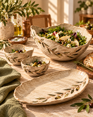 Olive Branch Ceramic Salad & Serving Set