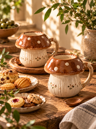 Mushroom Ceramic Coffee Mugs – Set of 2