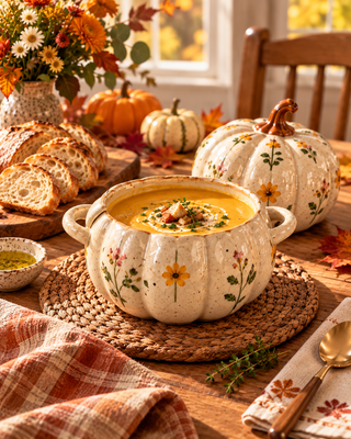 Floral Pumpkin Ceramic Soup Bowl with Lid