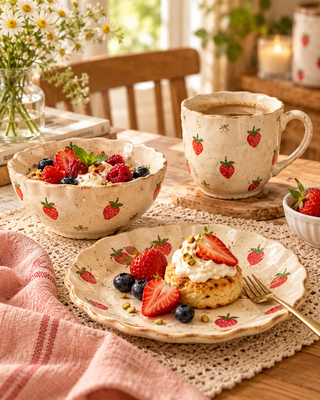 Strawberry Ceramic Breakfast Set – 3 Pieces
