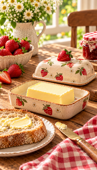 Strawberry Ceramic Butter Dish with Lid