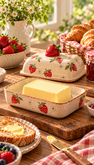 Strawberry Ceramic Butter Dish with Lid