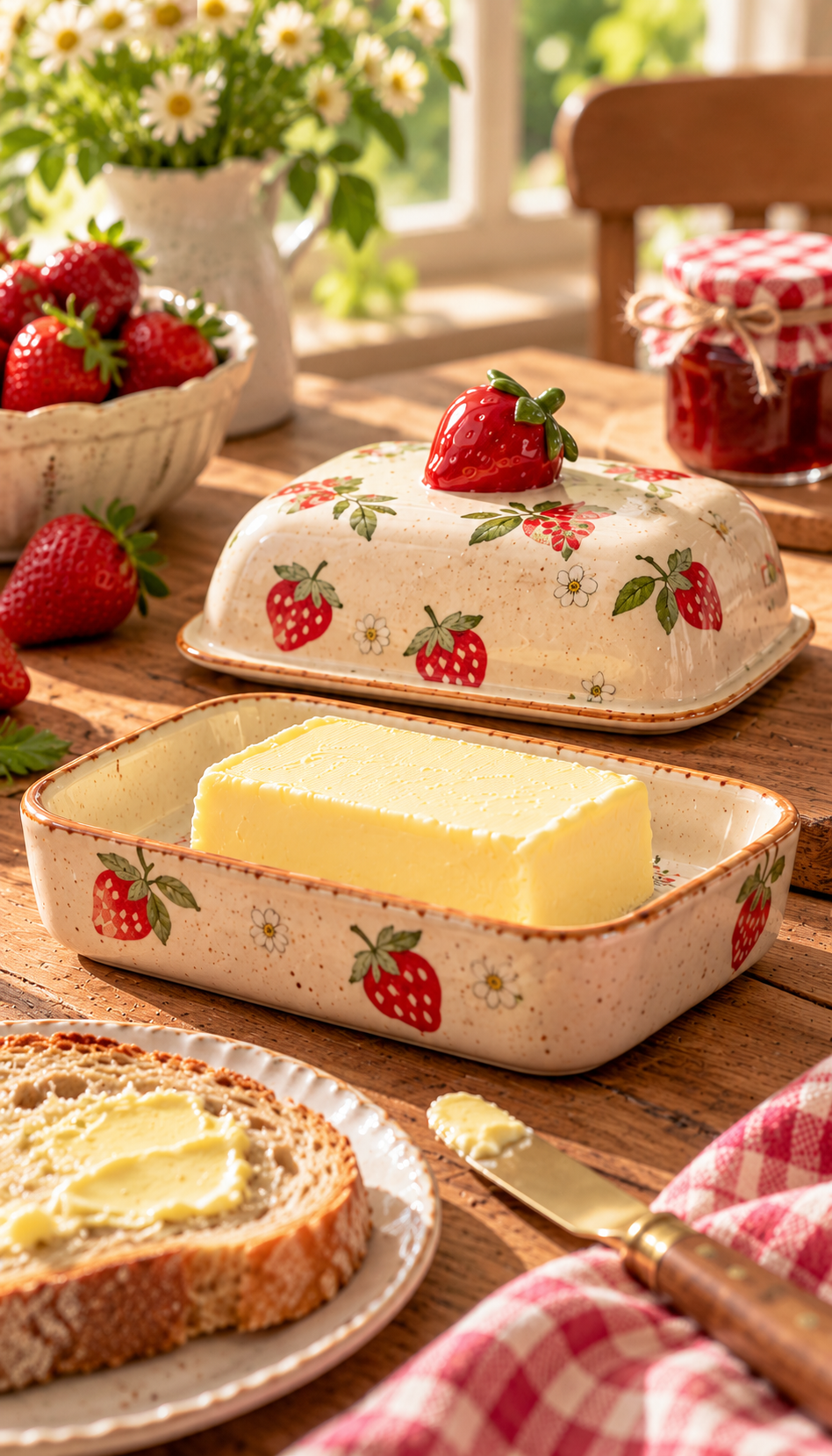 Strawberry Ceramic Butter Dish with Lid