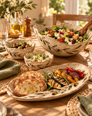 Olive Branch Ceramic Salad & Serving Set