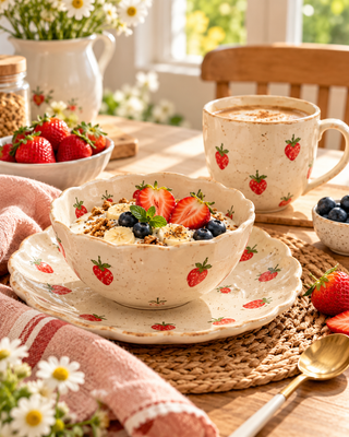 Strawberry Ceramic Breakfast Set – 3 Pieces