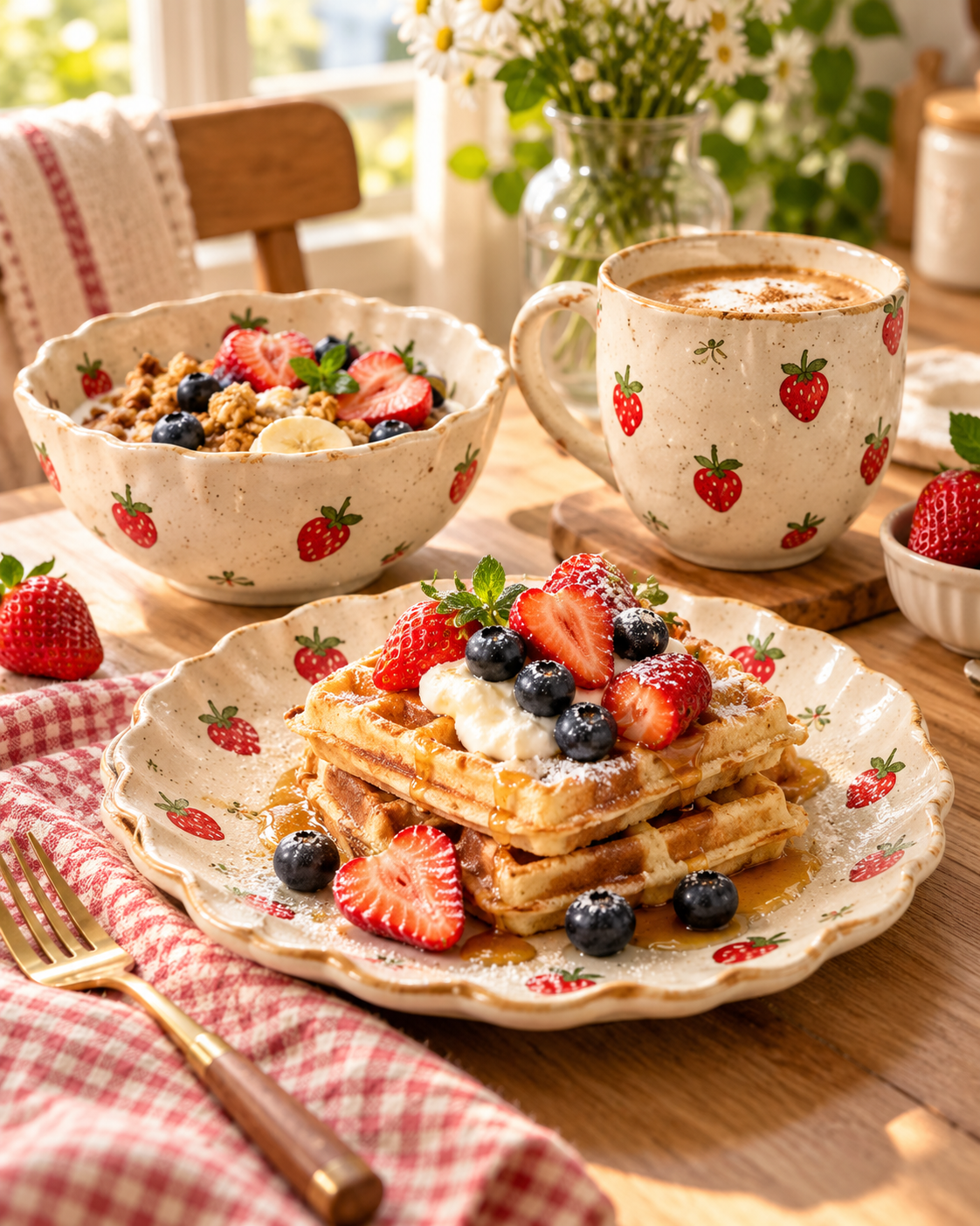 Strawberry Ceramic Breakfast Set – 3 Pieces