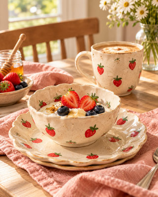 Strawberry Ceramic Breakfast Set – 3 Pieces